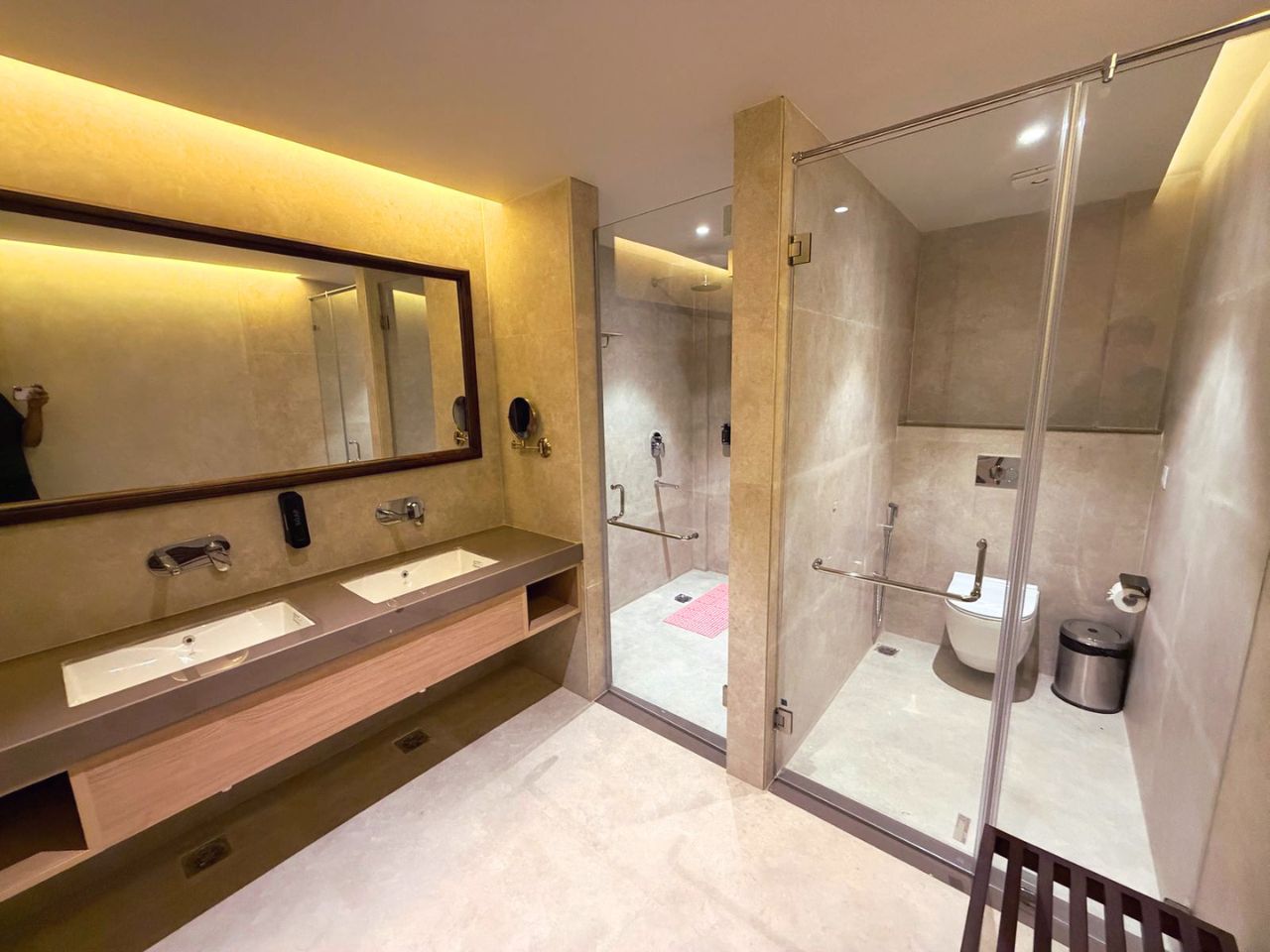 Luxury attached bathroom in a hotel room at Vankamal Resort, Jaipur