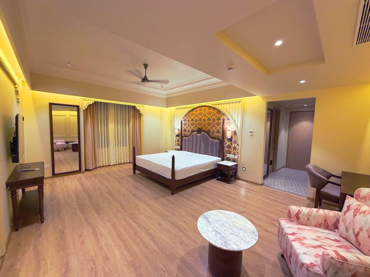 Luxury hotel room interior at Vankamal Resort, Jaipur